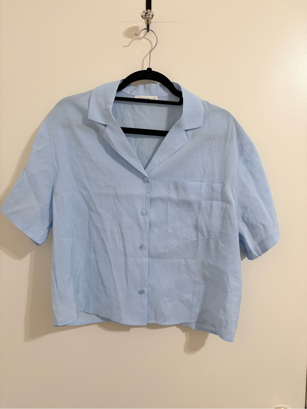 Active USA 2Pc Light Blue Women's Button-Up Camp Collar Top and pants set